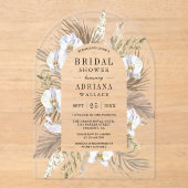 Boho Pampas White Orchid Dried Palm Bridal Shower Acryleinladungen (Vorderseite)