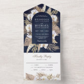 Boho Pampas White Orchid Dried Palm Navy Hochzeit All In One Einladung (Innen Boden)