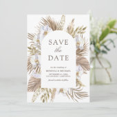 Boho Pampas White Orchid Driving Palm Wedding Save The Date (Stehend Vorderseite)