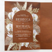 Boho Pampas White Orchid getrocknete Palm Earthy W Dreifach Gefaltete Einladung (Innen Erste Seite)