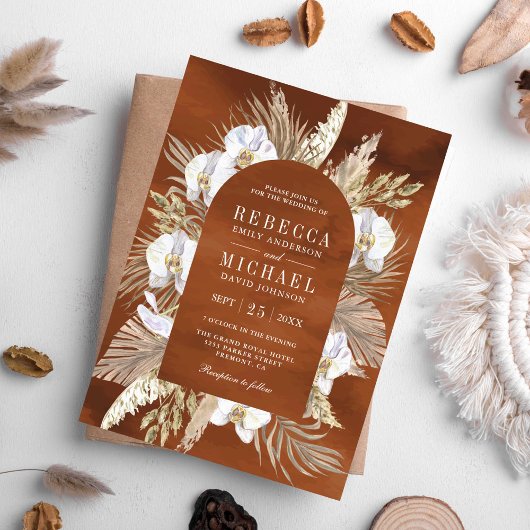 Boho Pampas White Orchid getrocknete Palm Earthy W Einladung