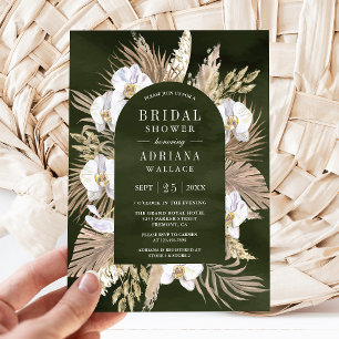 Boho Pampas White Orchid Olive Green Brautparty Einladung
