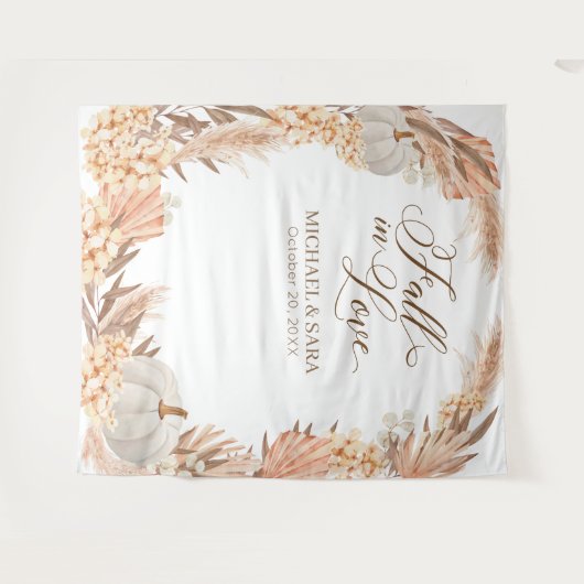 Boho Pampas White Pumpkin backdrop fall banner Wandteppich (Vorderseite (Horizontal))
