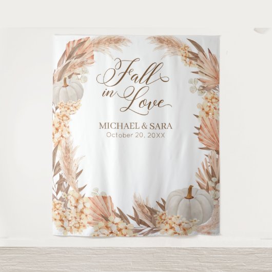 Boho Pampas White Pumpkin backdrop fall banner Wandteppich (Vorderseite)