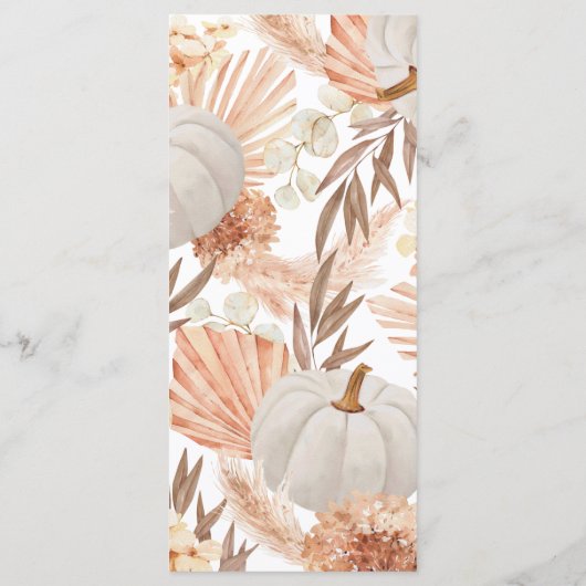 Boho Pampas white Pumpkin fall Menükarte (Rückseite)