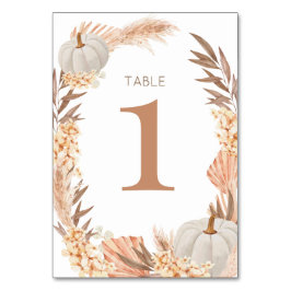 Boho Pampas white Pumpkin Table number Tischnummer