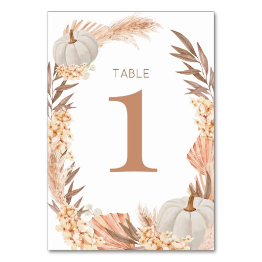 Boho Pampas white Pumpkin Table number Tischnummer (Rückseite)