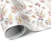 Boho Pampas Wrapping Paper Blush Floral Geschenkpapier (Rolleneckpunkt)