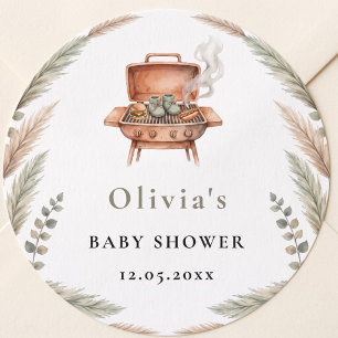 Boho-Pampasgras-BBQ-Grill-Baby-Shower Runder Aufkleber