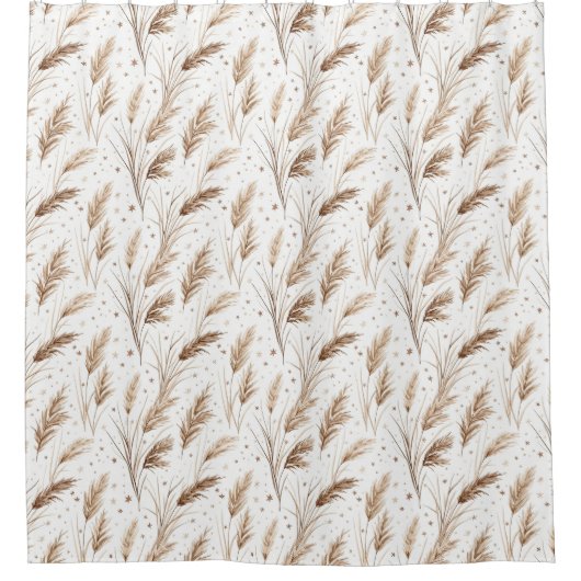 Boho-Pampasgras-Beige-Braun-Sternenmuster (1) Duschvorhang (Vorderseite)