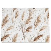 Boho-Pampasgras-Beige-Braun-Sternenmuster (1) Große Geschenktüte (Vorderseite)
