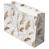 Boho-Pampasgras-Beige-Braun-Sternenmuster (1) Große Geschenktüte (Rückseite Schrägansicht)