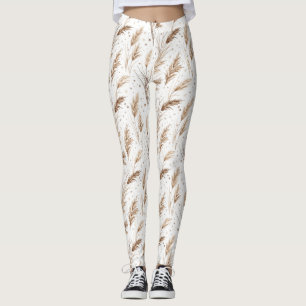 Boho-Pampasgras-Beige-Braun-Sternenmuster (1) Leggings
