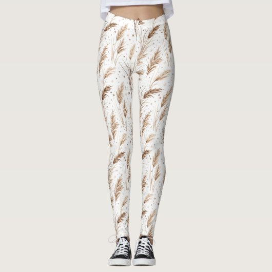 Boho-Pampasgras-Beige-Braun-Sternenmuster (1) Leggings (Vorderseite)