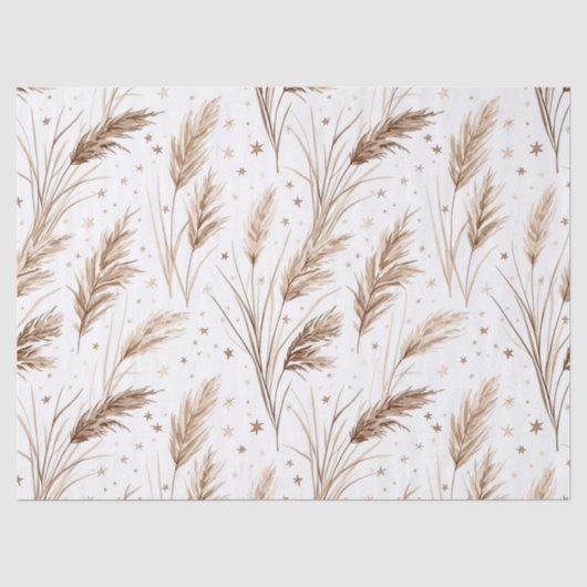 Boho-Pampasgras Beige Braun Sternenmuster (1) Seidenpapier (Vorderseite)