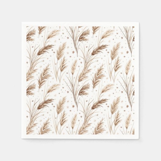 Boho-Pampasgras Beige Braun Sternenmuster (1) Serviette (Vorderseite)