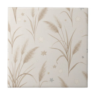 Boho-Pampasgras-Beige-Braun-Sternenmuster (2) Fliese