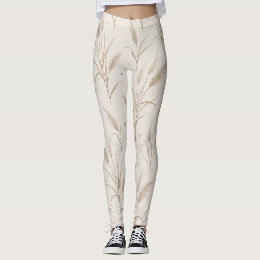 Boho-Pampasgras-Beige-Braun-Sternmuster (2) Leggings (Vorderseite)