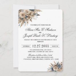 Boho-Pampasgras Blaue Blumen Elegant Einladung