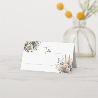 Boho-Pampasgras-Blume Staubblau, modern und schlic Platzkarte