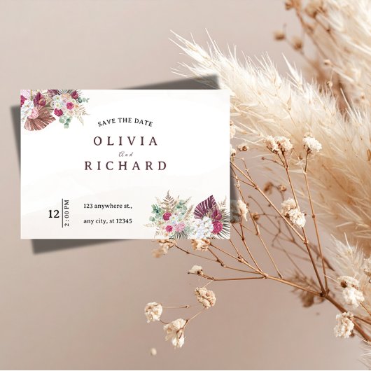 Boho-Pampasgras-Blumen-Hochzeit-Save-the-Date Save The Date