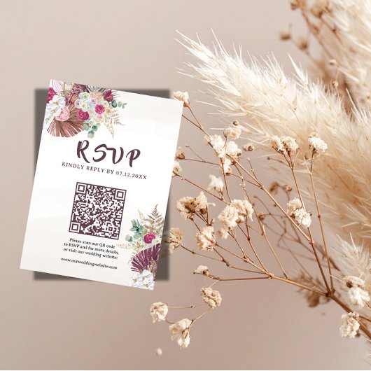 Boho-Pampasgras-Blumen-Hochzeits-RSVP-QR-Code RSVP Karte