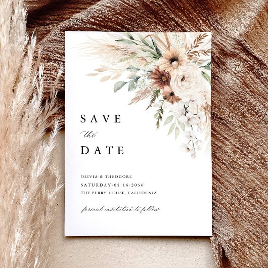 Boho-Pampasgras-Blumenhochzeit Save The Date