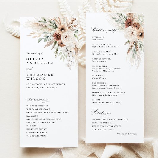 Boho-Pampasgras-Blumenhochzeitszeremonie Programm