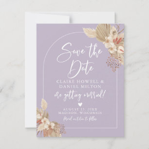 Boho-Pampasgras-Gedämpfte Lavendel-Hochzeitseinlad Save The Date