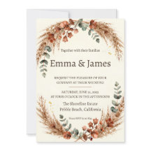 Boho-Pampasgras-Herbstkranz-Hochzeitseinladung