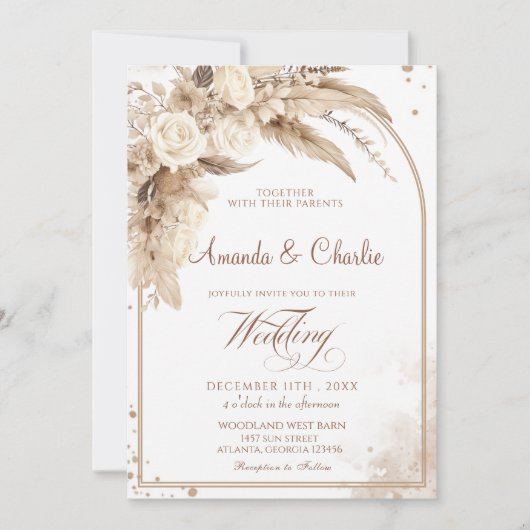 Boho-Pampasgras-Hochzeit Einladung (Vorderseite)