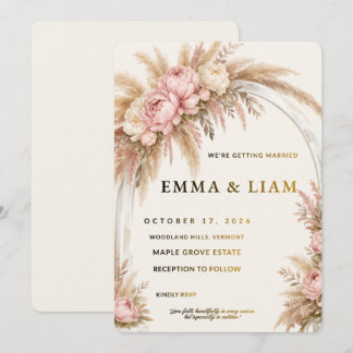 Boho-Pampasgras-Hochzeitseinladung | Editierbar Fl Einladung