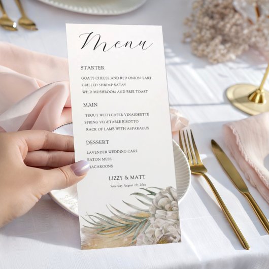 Boho-Pampasgras-Hochzeitsmenü Menükarte