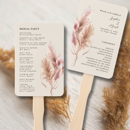 Boho-Pampasgras-Hochzeitsprogramm-Handfächer Fächer