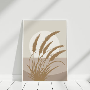 Boho-Pampasgras-Mond-Neutrales-Wandkunst-Print Poster