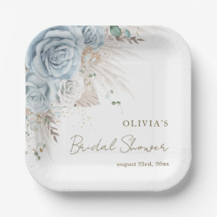 Boho-Pampasgras Pastellblau Florale Hochzeitsdusch Pappteller