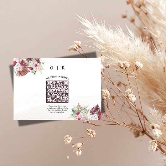Boho-Pampasgras-QR-Code-Hochzeits-Informationskart Begleitkarte