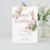 Boho-Pampasgras-Rosé-Blumen- Save-the-Date-Karte Save The Date (Stehend Vorderseite)