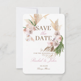 Boho-Pampasgras-Rosé-Blumen- Save-the-Date-Karte Save The Date