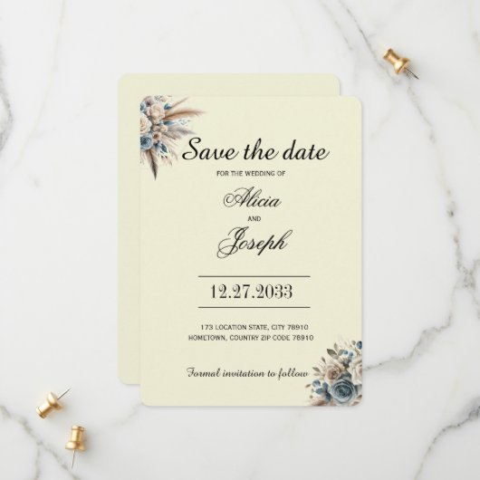 Boho-Pampasgras Save-the-Date-Karte Save The Date (Vorderseite/Rückseite Beispiel)