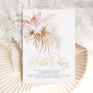Boho-Pampasgras- und tropische Blumen-Baby-Party Folieneinladung