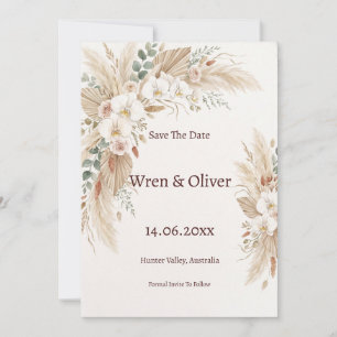 Boho-Pampasgras-Weiß-Orchideen-Karte zur Speicheru Save The Date
