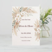 Boho-Pampasgras-Weiß-Orchideen-Karte zur Speicheru Save The Date (Stehend Vorderseite)