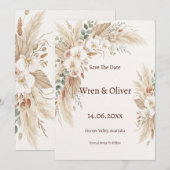 Boho-Pampasgras-Weiß-Orchideen-Karte zur Speicheru Save The Date (Vorne/Hinten)
