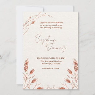 Boho-Pampasgras-Weizen-Hochzeitseinladung Rost Einladung