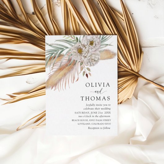 Boho Pampass & Floral Watercolor Wedding Einladung