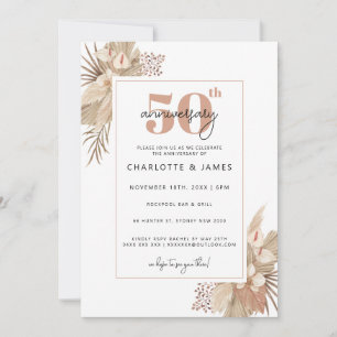 Boho Pampass Gras 50. Hochzeitstag Einladung