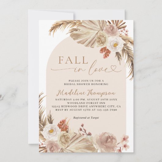 Boho Pampass Grass Arch Fall Liebe Brautparty Einladung (Vorderseite)