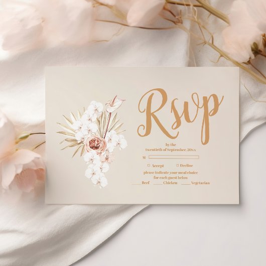 Boho Pampass Grass Floral Wedding RSVP Karte