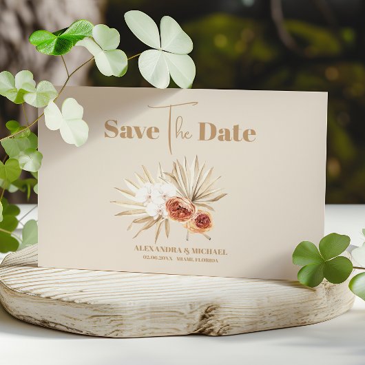 Boho Pampass Grass Floral Wedding Save The Date